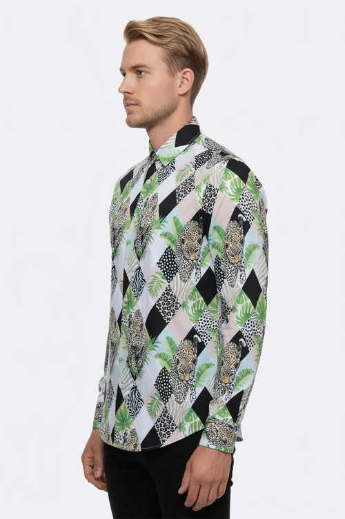 Leopard Pattern Long Sleeves Multicolor Men Shirt - Wessi