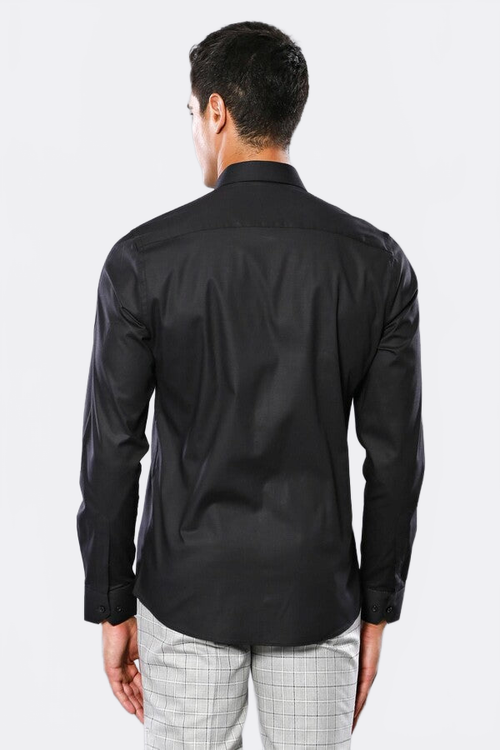 Plain Slim Fit Black Men Shirt - Wessi