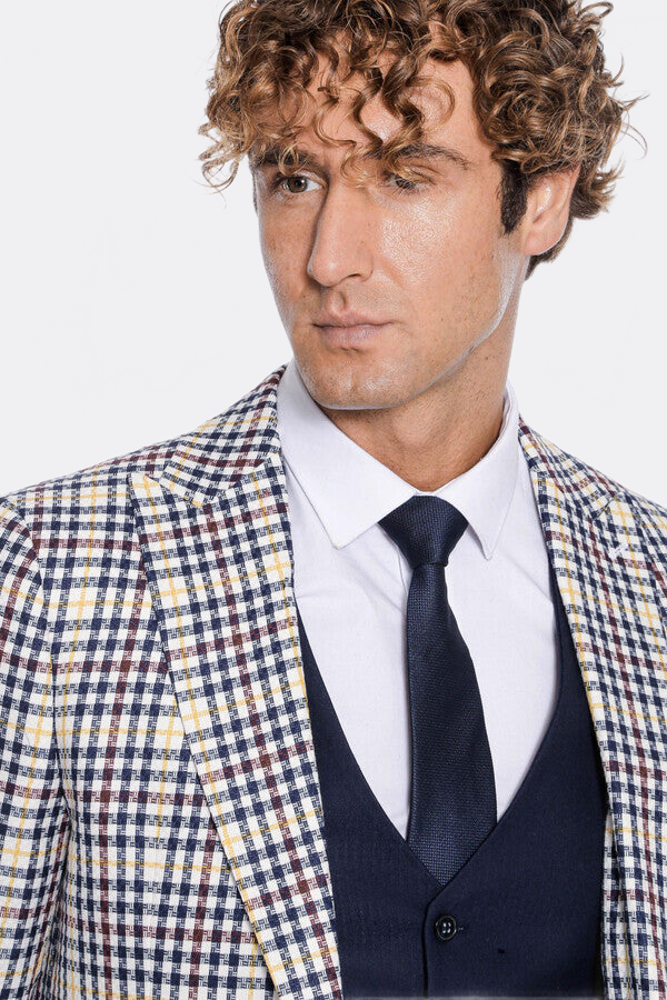 Plaid Navy Blue Men Suit - Wessi