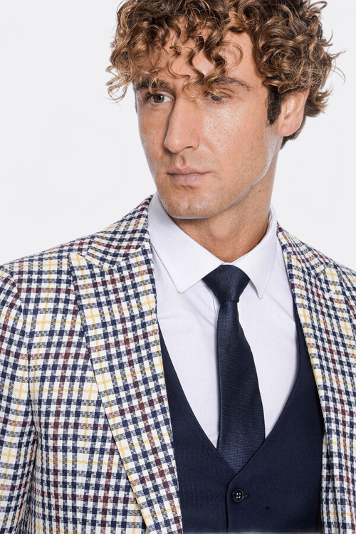 Plaid Navy Blue Men Suit - Wessi