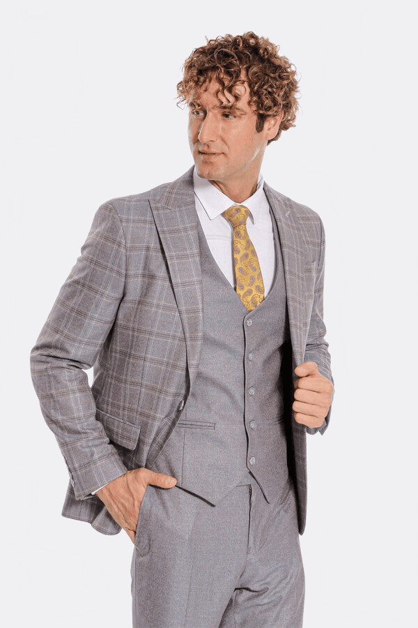 Checked Slim Fit Light Blue Men Suit - Wessi