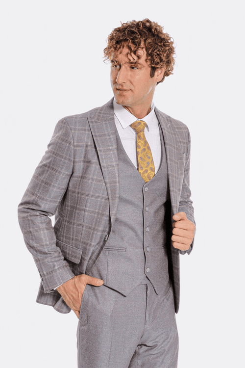 Checked Slim Fit Light Blue Men Suit - Wessi