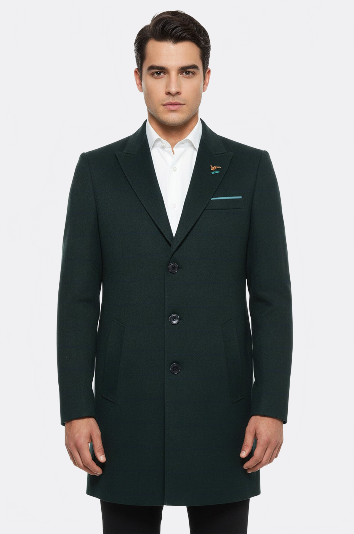 Wide Pointed Collar Green Men Coat - Wessi