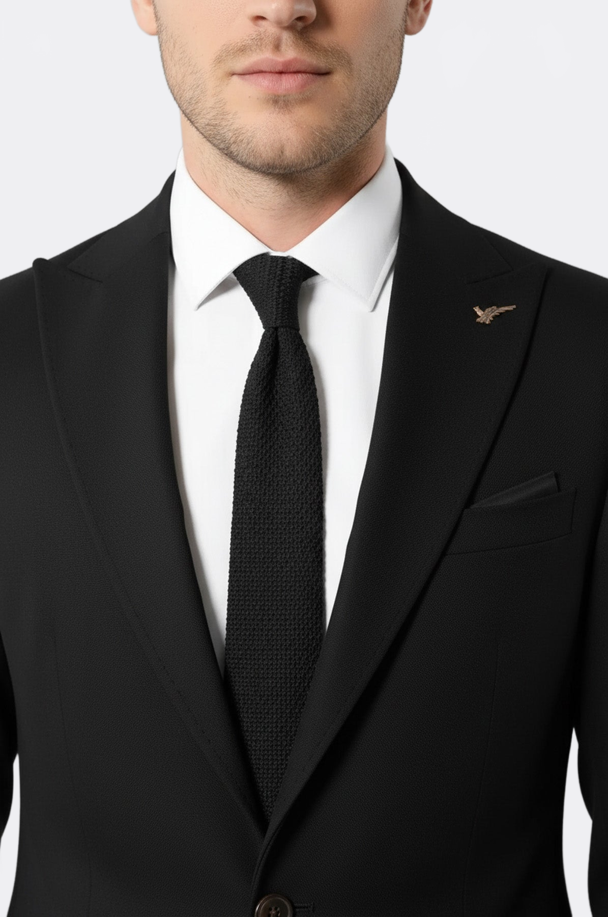 Single Button Pointed Collar Black Blazer - Wessi