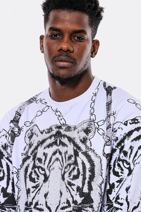 Tiger Patterned Slim Fit White SweatshirtTiger Patterned Slim Fit White Sweatshirt - Wessi