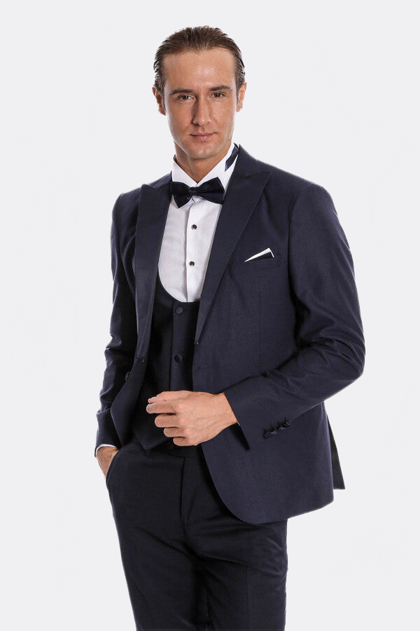 Navy Blue Vested Tuxedo - Wessi