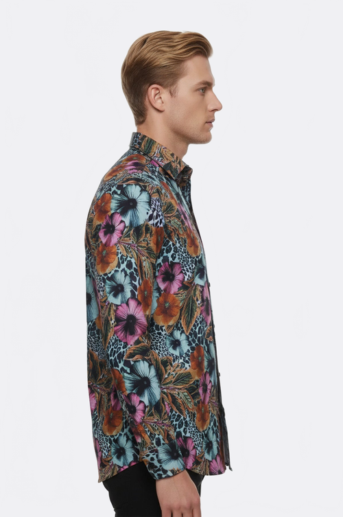 Floral Patterned Slim Fit Long Sleeves Multicolor Men Shirt - Wessi