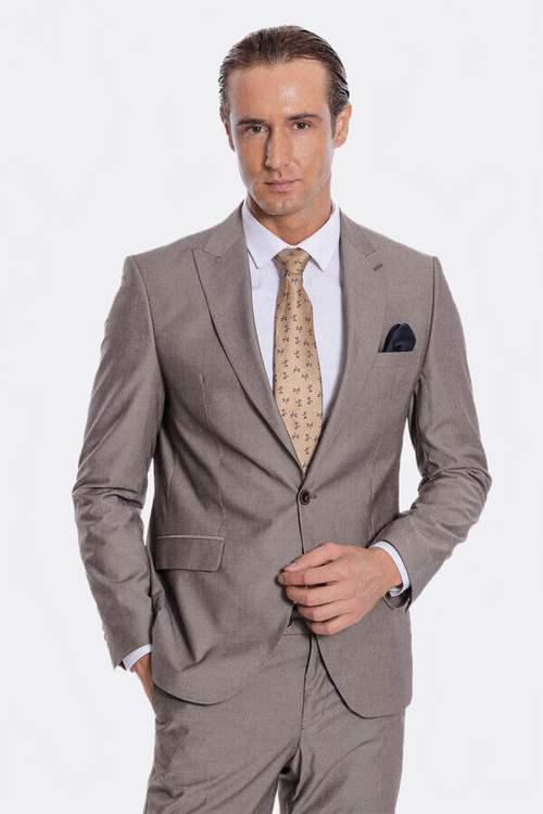 Plain 2 Piece Slim Fit Light Brown Men Suit - Wessi
