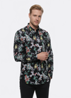 Floral Patterned Slim Fit Long Sleeves Black Men Shirt - Wessi