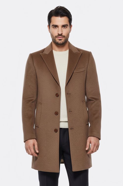 Brown Men Long Coat - Wessi