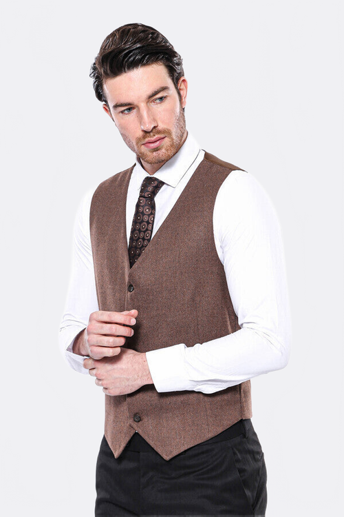 V Neck Tan Men Vest - Wessi