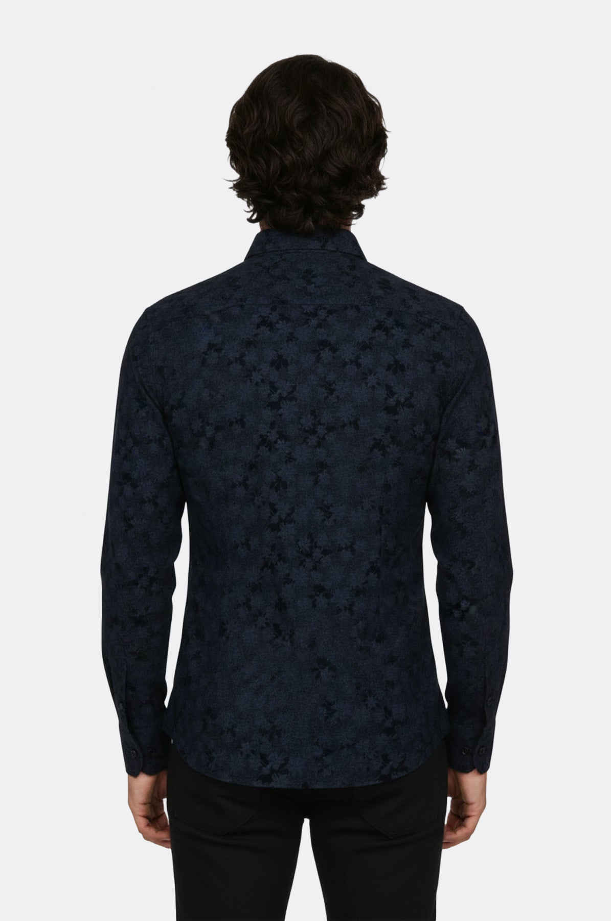 Bloom Patterned Dark Blue Slim Fir Shirt - Wessi