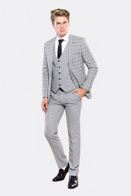 Grey Plaid Vested Men's Suit | Wessi