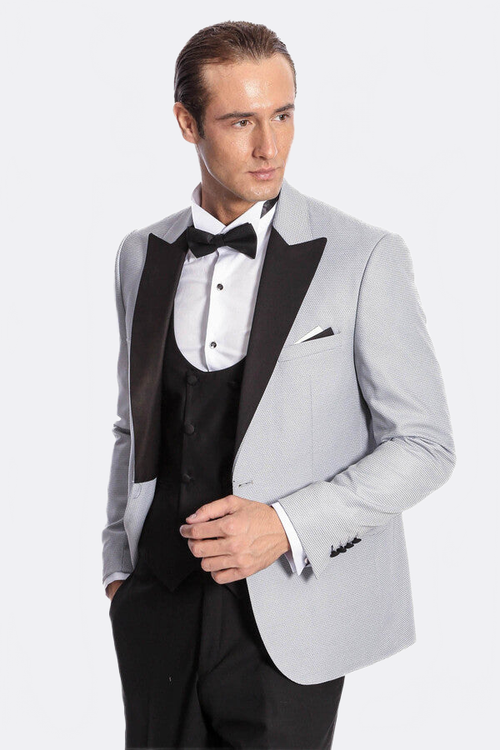 Dot Patterned Grey Vested Tuxedo - Wessi