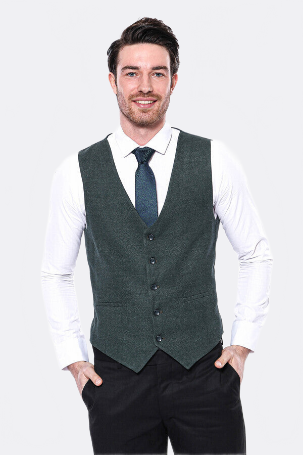 Green V Neck Men Vest | Wessi