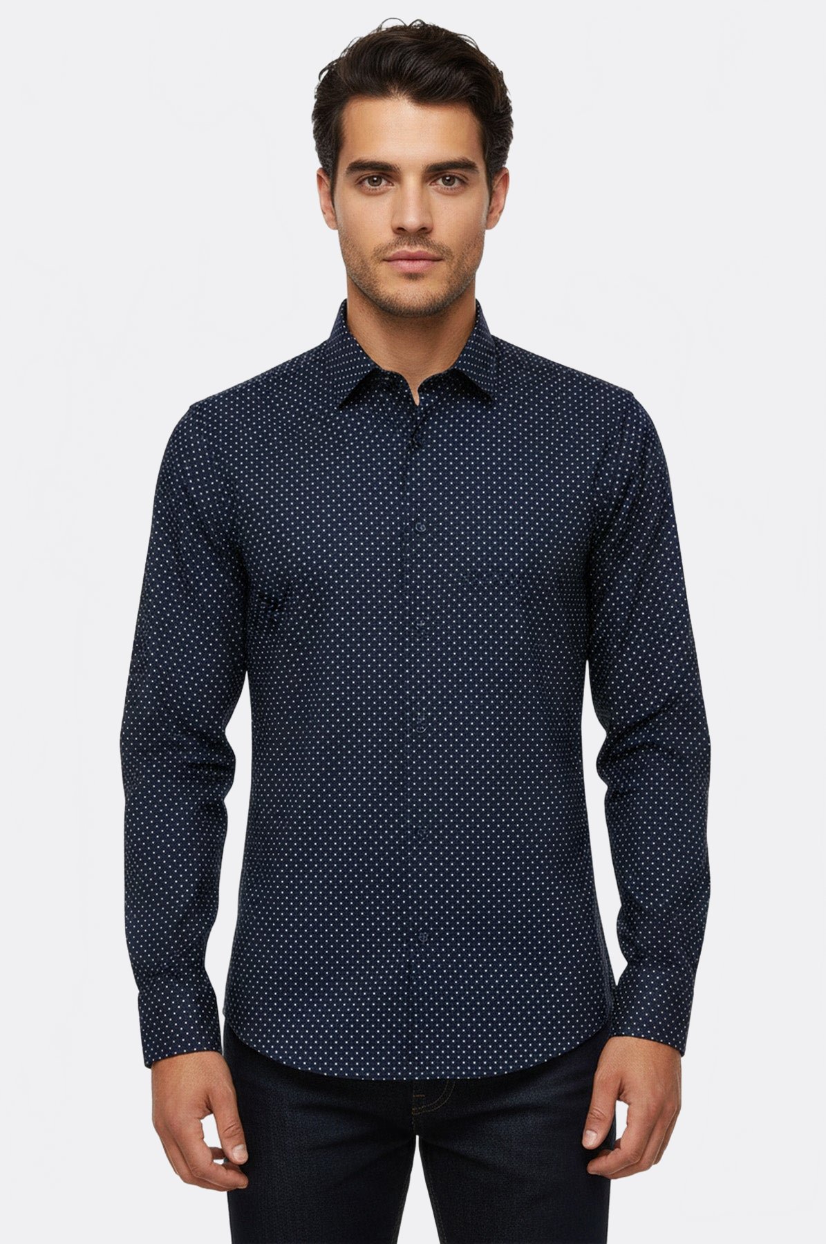 Patterned Slim Fit Navy Blue Men Shirt - Wessi