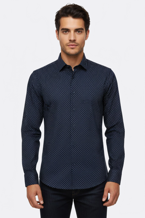 Patterned Slim Fit Navy Blue Men Shirt - Wessi