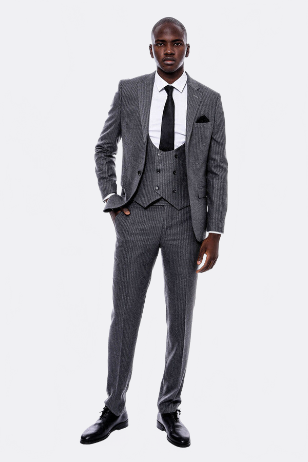 Striped Grey Double Breasted Suit - Wessi