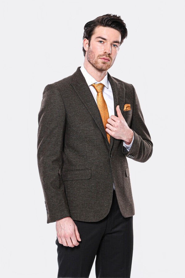 Peak Lapel Khaki Men's Blazer - Wessi