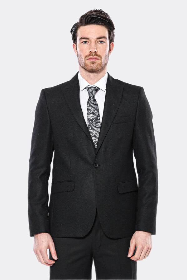 Peak Lapel Black Blazer - Wessi