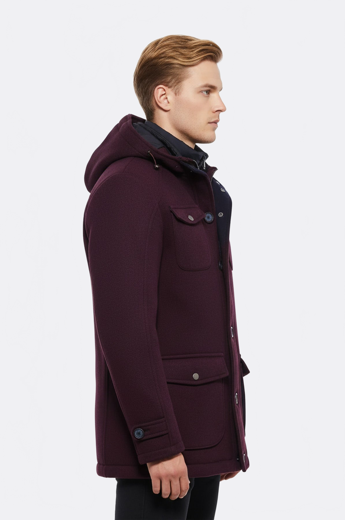 Claret Red Felt Hooded Coat - Wessi