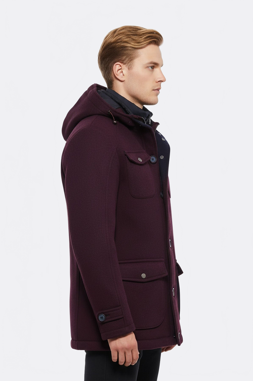 Claret Red Felt Hooded Coat - Wessi