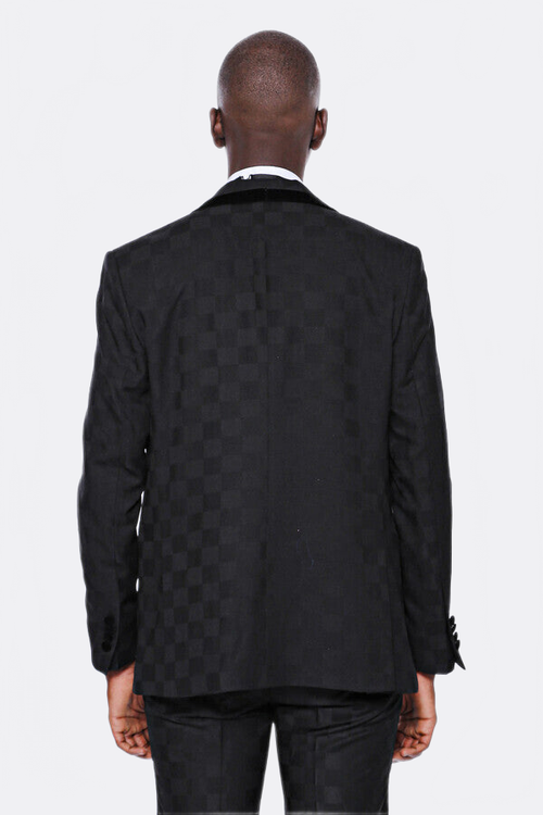 Plaid Slim Fit Black Men Tuxedo  - Wessi