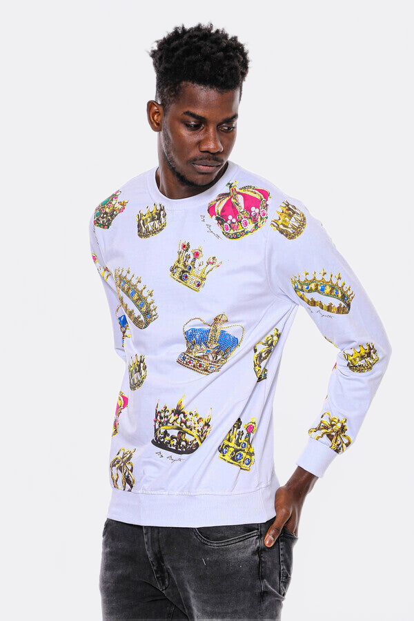 White Patterned Slim Fit Sweatshirt - Wessi