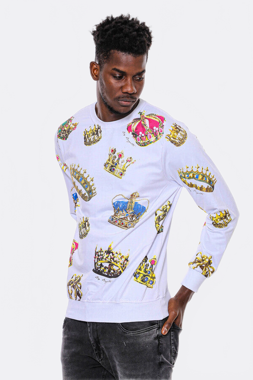 White Patterned Slim Fit Sweatshirt - Wessi