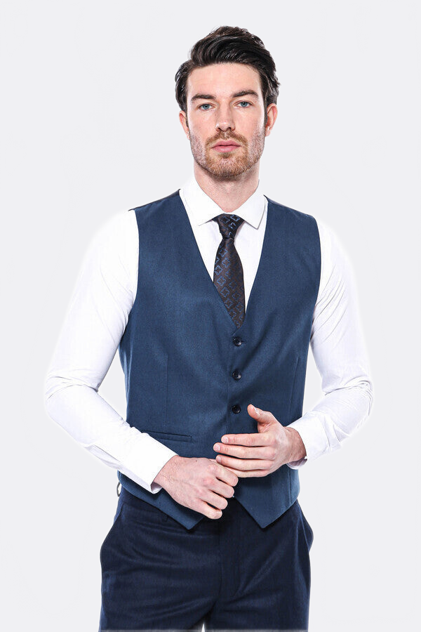 Navy Blue Plain Men's Vest | Wessi