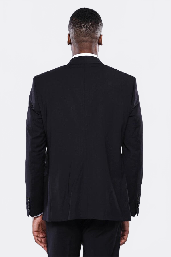 Plain Black 3-Piece Men's Suit - Wessi