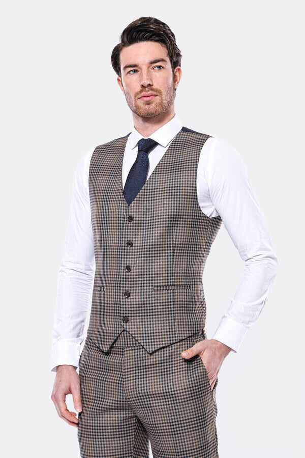 Patterned Brown Men's Vest - Wessi