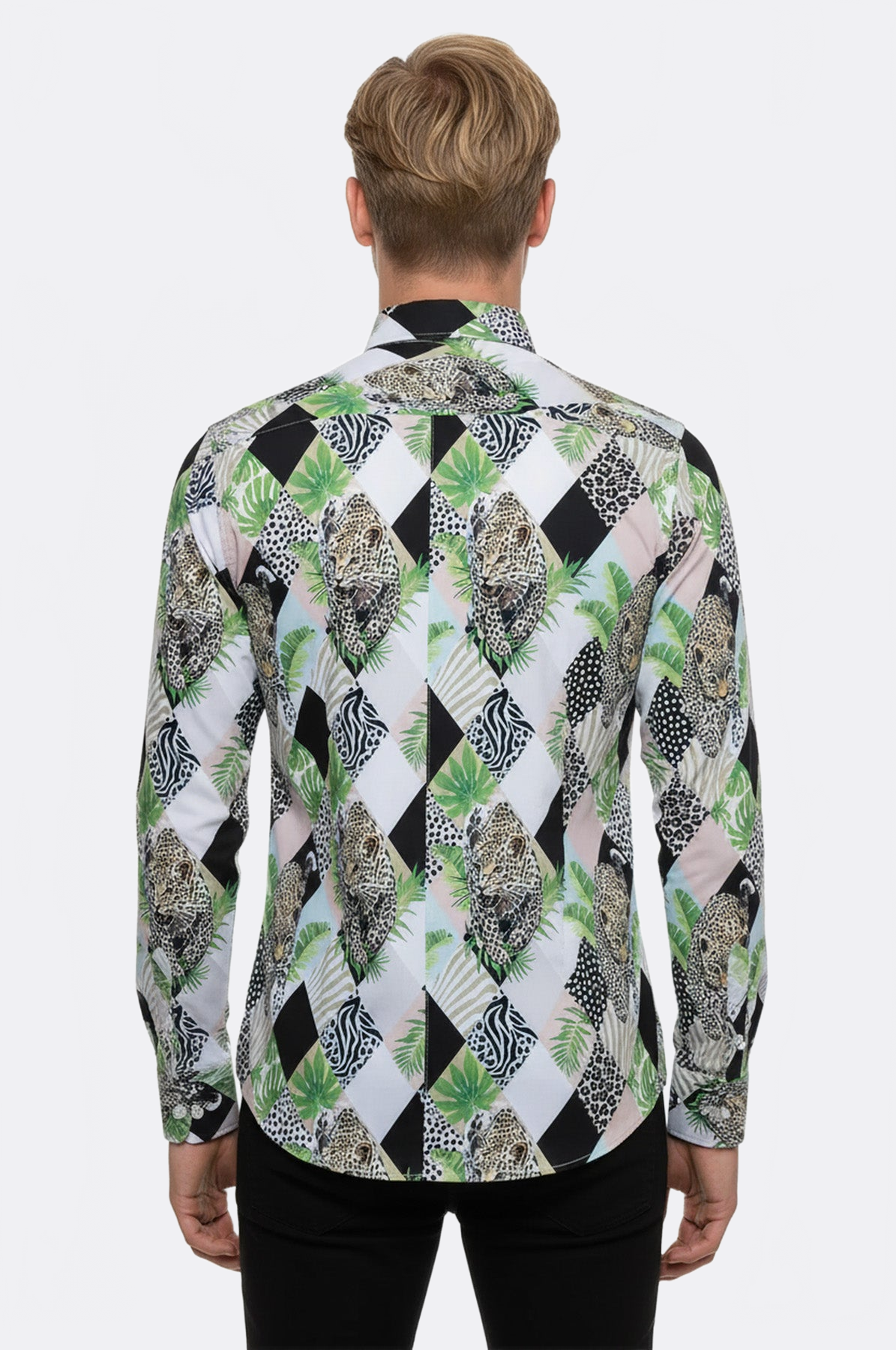 Leopard Pattern Long Sleeves Multicolor Men Shirt - Wessi