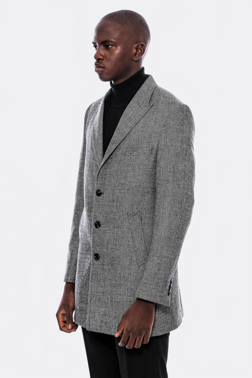 Peak Lapel Grey Men Short Coat - Wessi