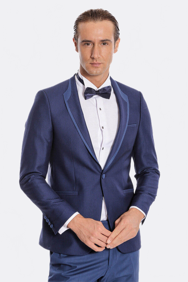 Dot Patterned Dark Blue Tuxedo - Wessi