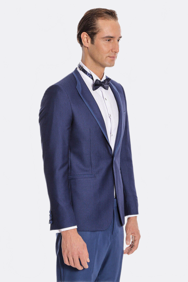 Dot Patterned Dark Blue Tuxedo - Wessi
