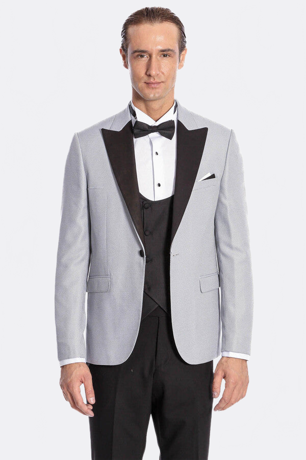 Dot Patterned Grey Vested Tuxedo - Wessi