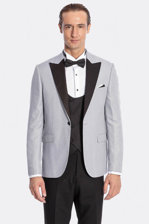 Dot Patterned Grey Vested Tuxedo - Wessi