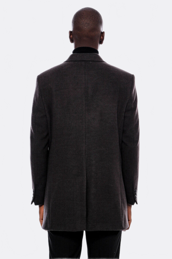Wide Pointed Collar Smoked Over Knee Men Coat - Wessi