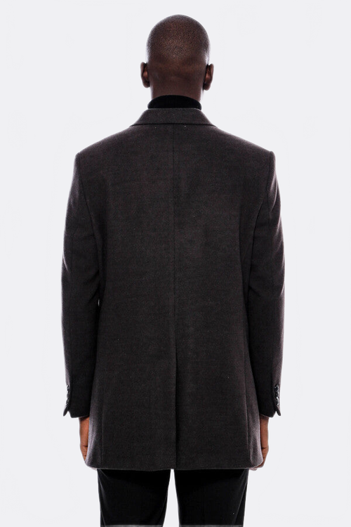 Wide Pointed Collar Smoked Over Knee Men Coat - Wessi