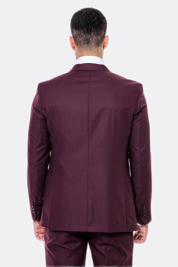 Plain Slim Fit Burgundy Men Suit - Wessi