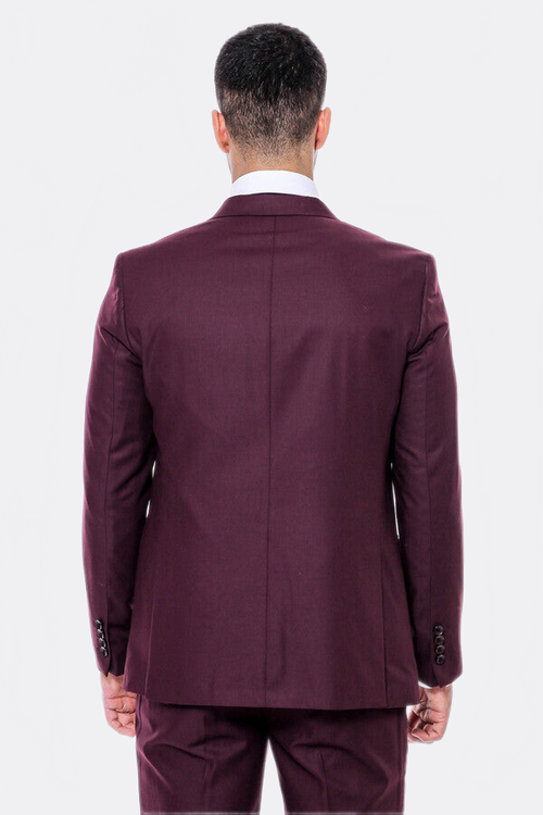 Plain Slim Fit Burgundy Men Suit - Wessi