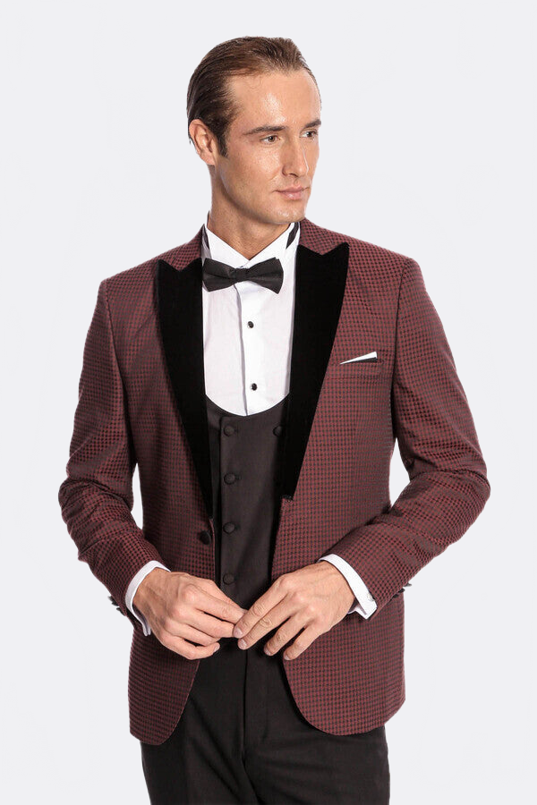 Plaid Patterned Burgundy Tuxedo | Wessi