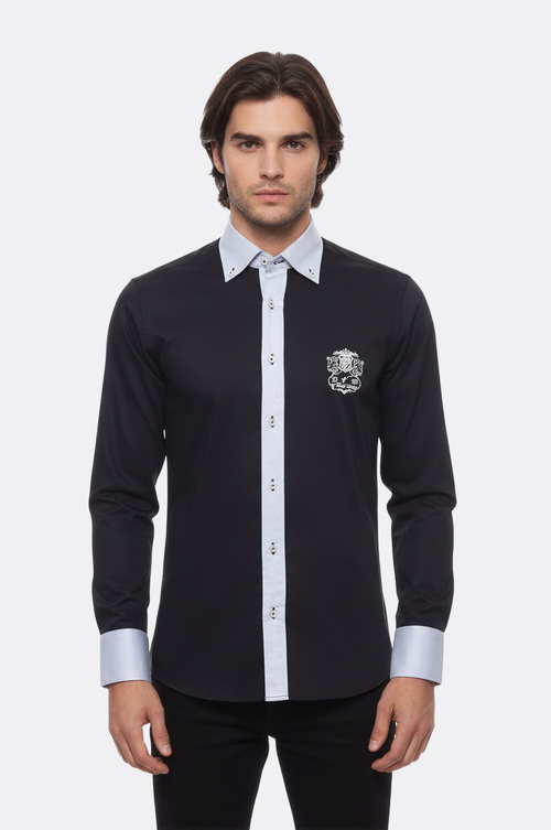 Cotton- Satin Black Men's Sport Shirt - Wessi
