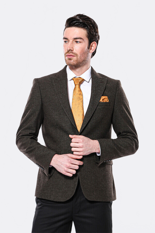 Peak Lapel Khaki Men's Blazer - Wessi