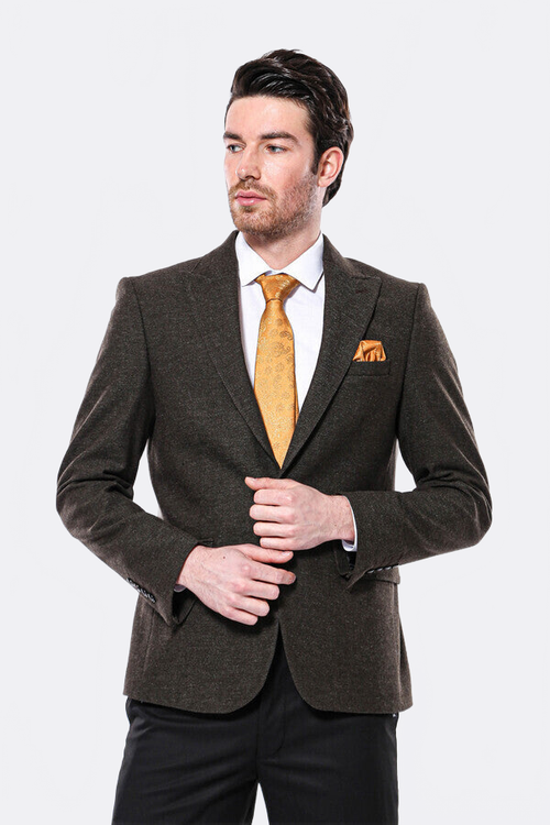 Peak Lapel Khaki Men's Blazer - Wessi