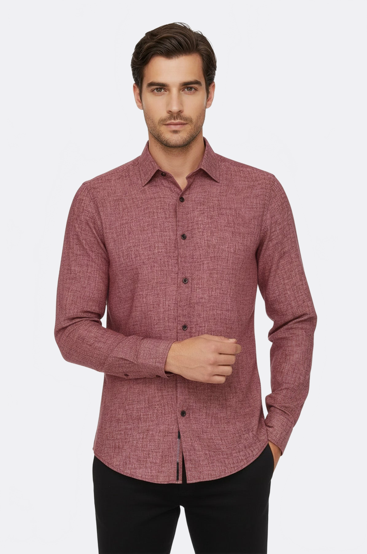 Slim Fit Patterned Burgundy Men Shirt - Wessi