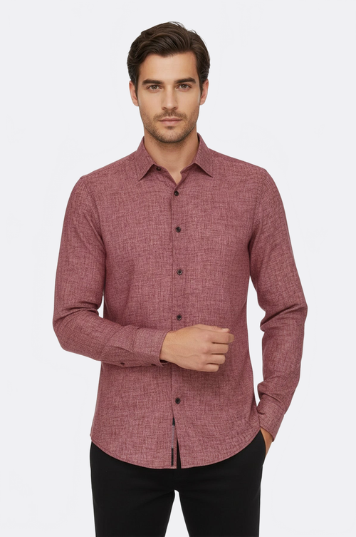 Slim Fit Patterned Burgundy Men Shirt - Wessi