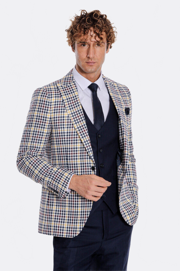 Plaid Navy Blue Men Suit - Wessi