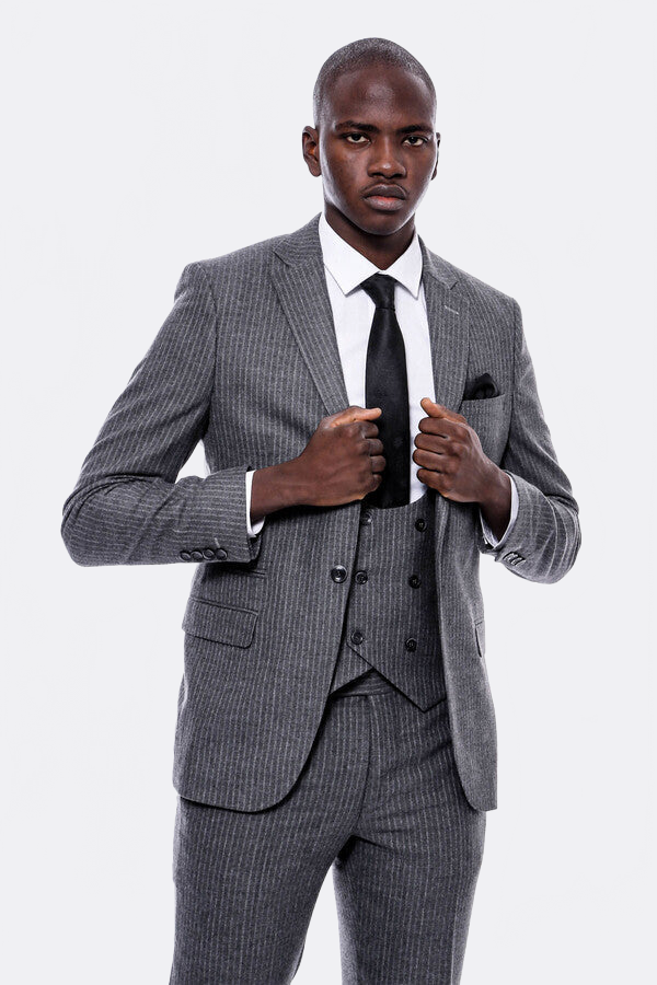 Striped Grey Double Breasted Suit - Wessi